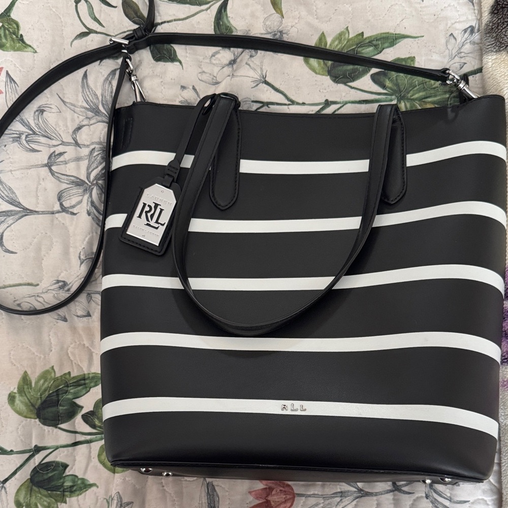Black and White Striped Women's Bag
